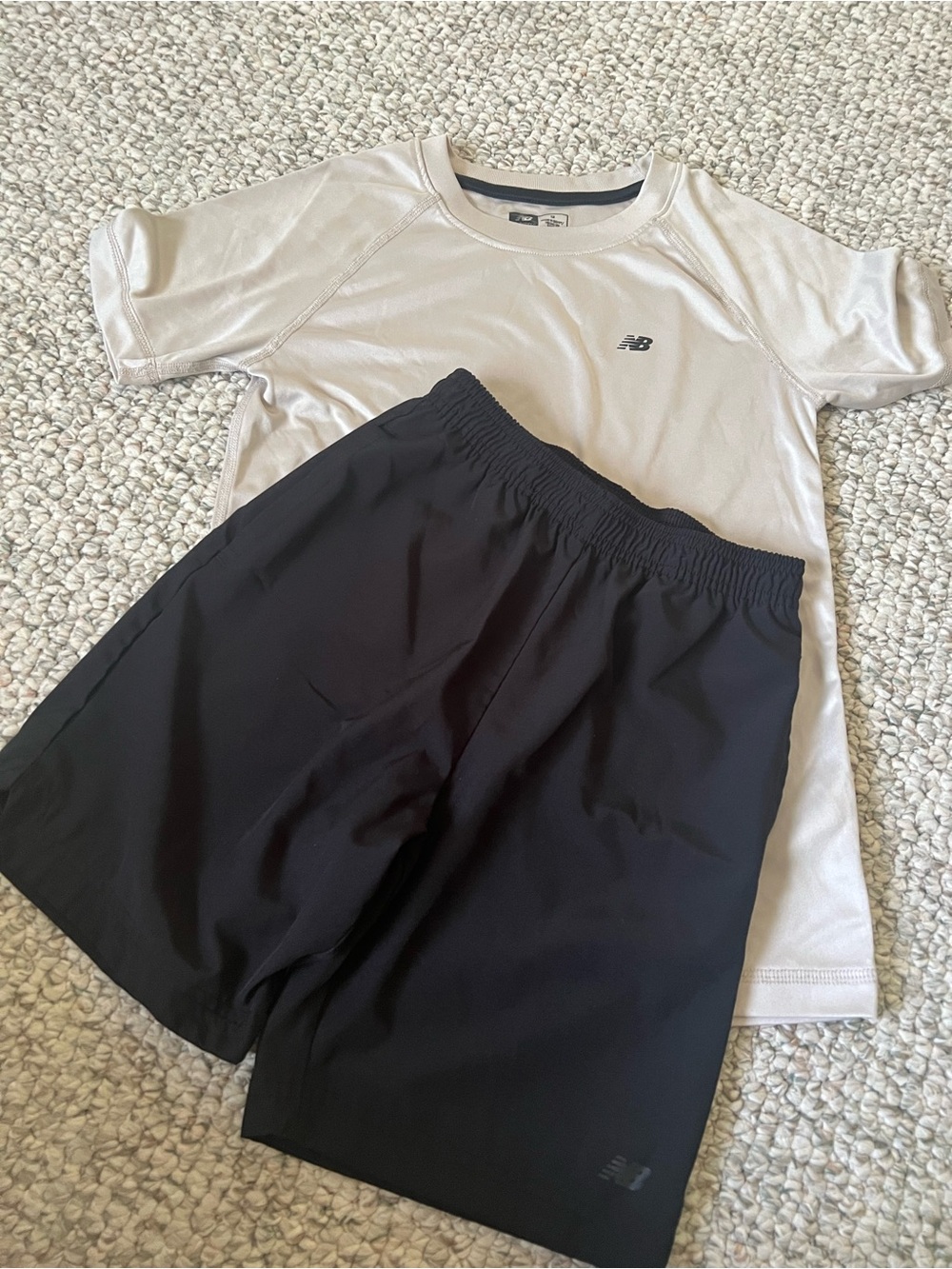 New Balance boys set Light tan t shirt with Black shorts
